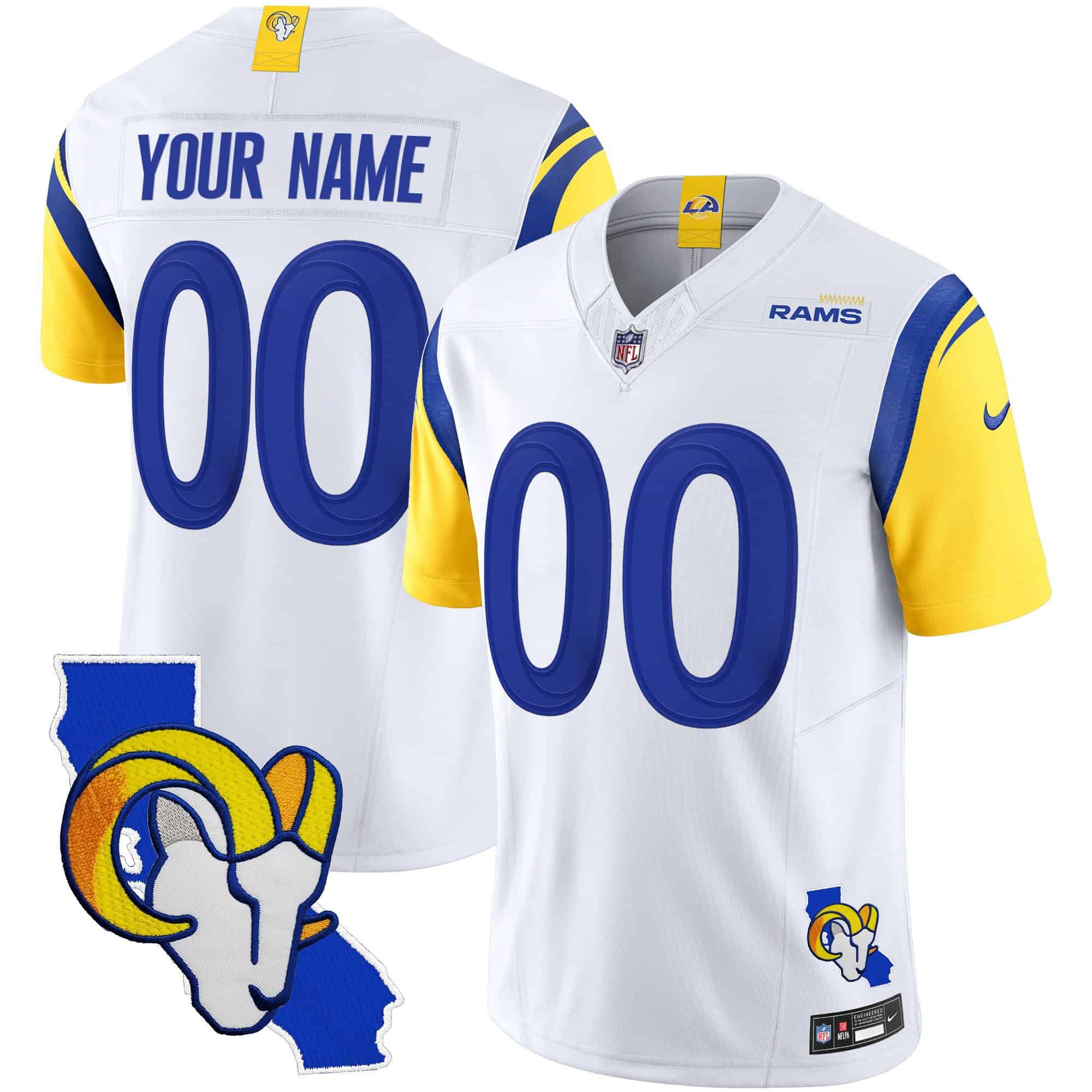 Men Los Angeles Rams White 2024 Nike Patch Vapor Limited Custom NFL Jersey